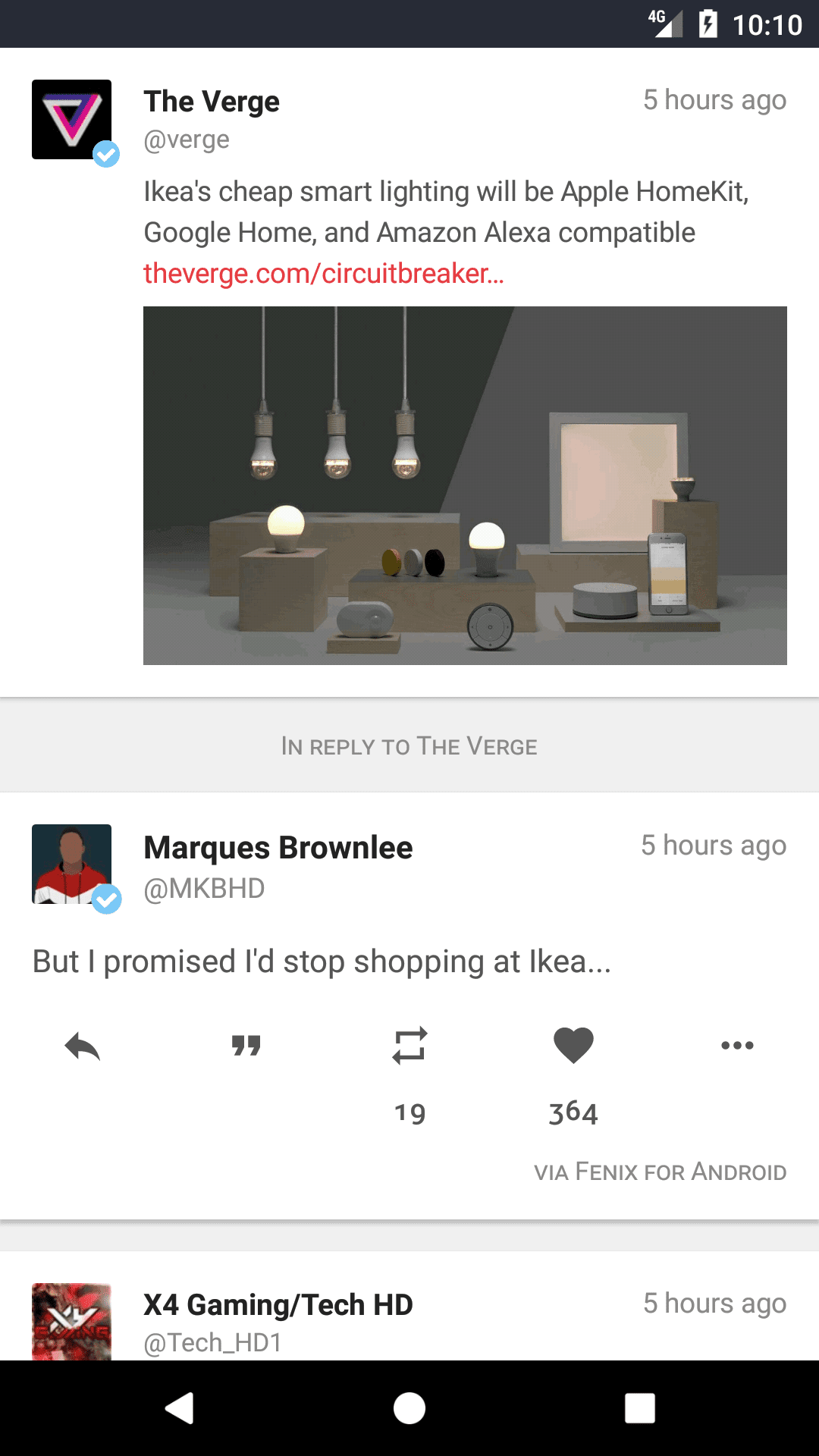 An app store listing screenshot for the Fenir 2 Twitter app showing some example Tweets in the main feed