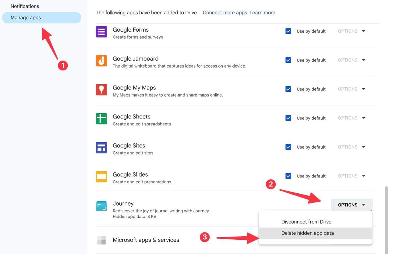 διαγράψτε τα δεδομένα της εφαρμογής στο Google Drive
