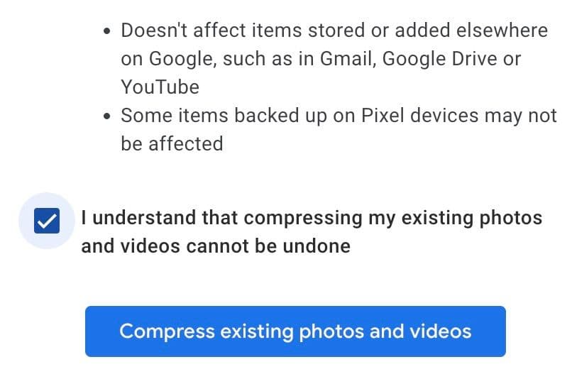 συμπίεση των υπαρχουσών φωτογραφιών και βίντεο