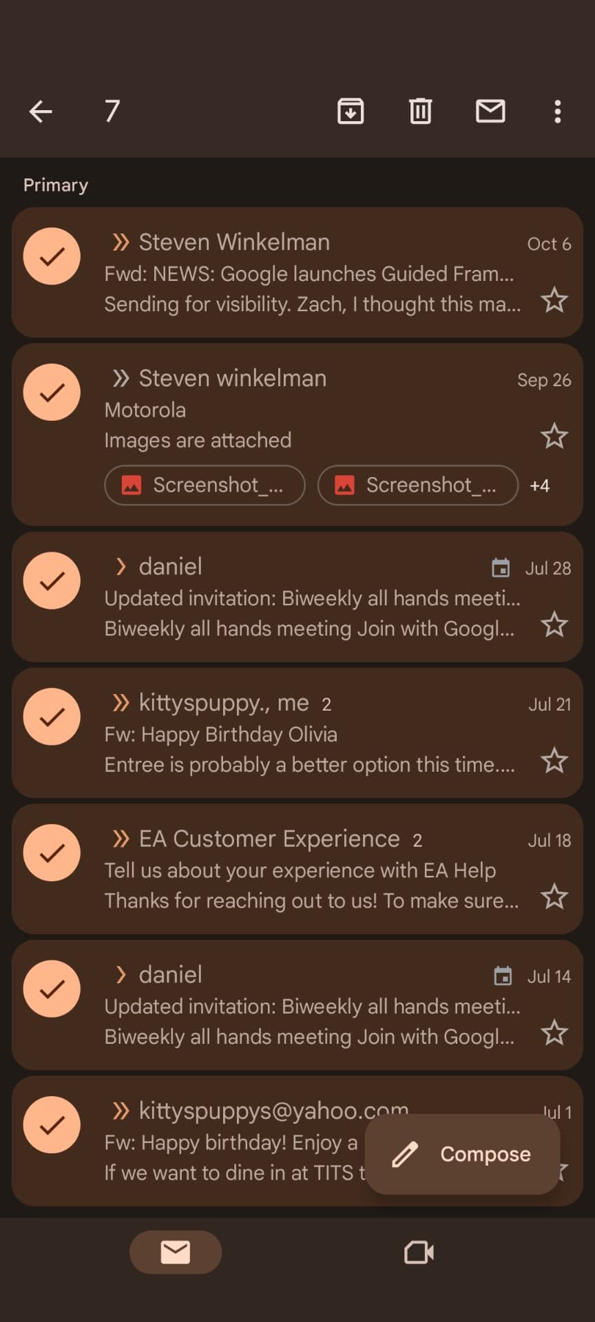 Επιλέχθηκαν όλα τα ορατά μηνύματα ηλεκτρονικού ταχυδρομείου στην εφαρμογή Gmail