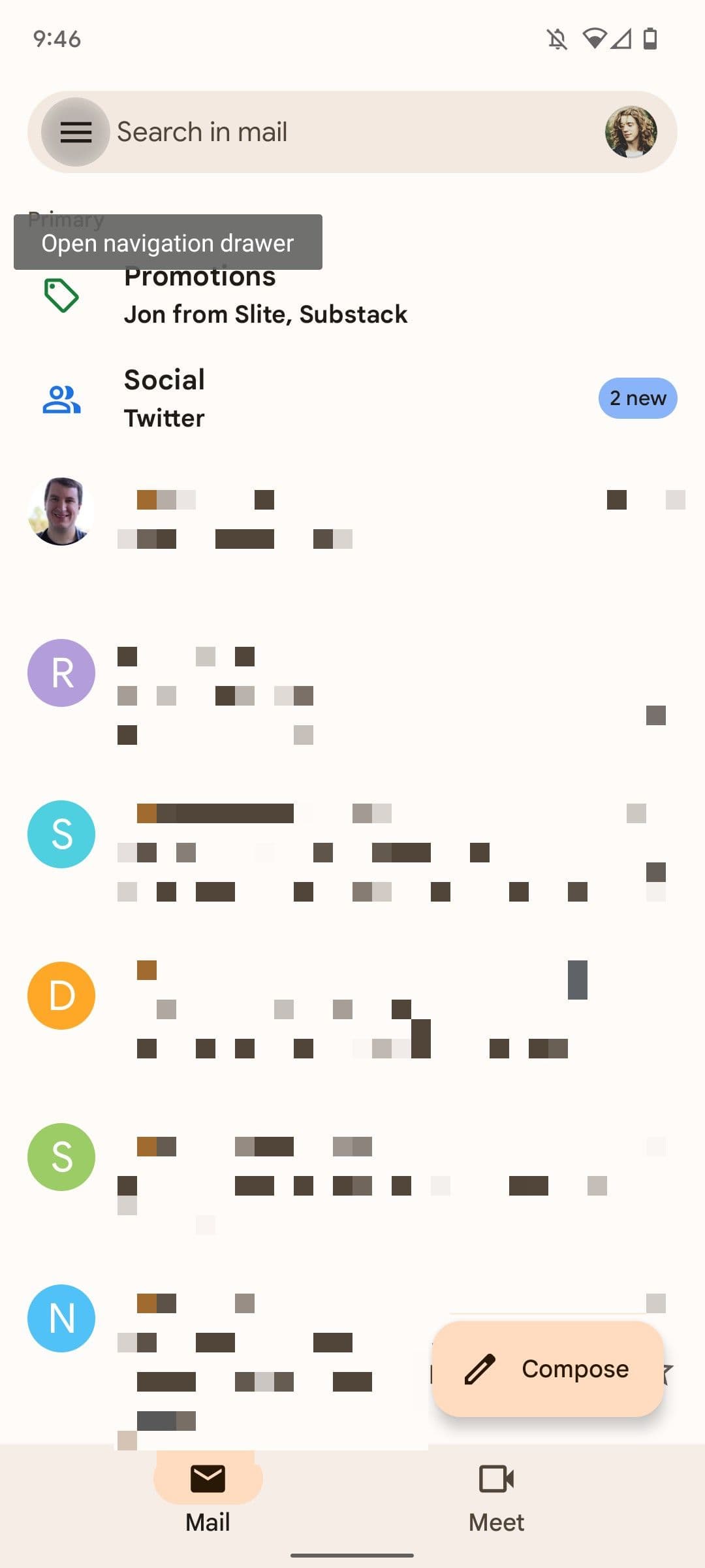 αρχική οθόνη του gmail