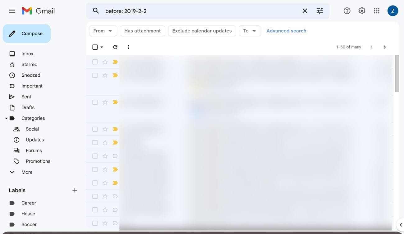 Αναζήτηση μηνυμάτων ηλεκτρονικού ταχυδρομείου πριν από μια συγκεκριμένη ημερομηνία στο Gmail στον ιστό.