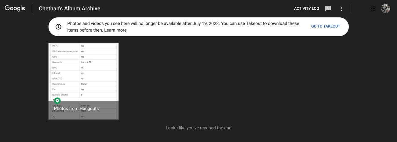 Προειδοποίηση κεφαλίδας αρχείου λευκώματος Google
