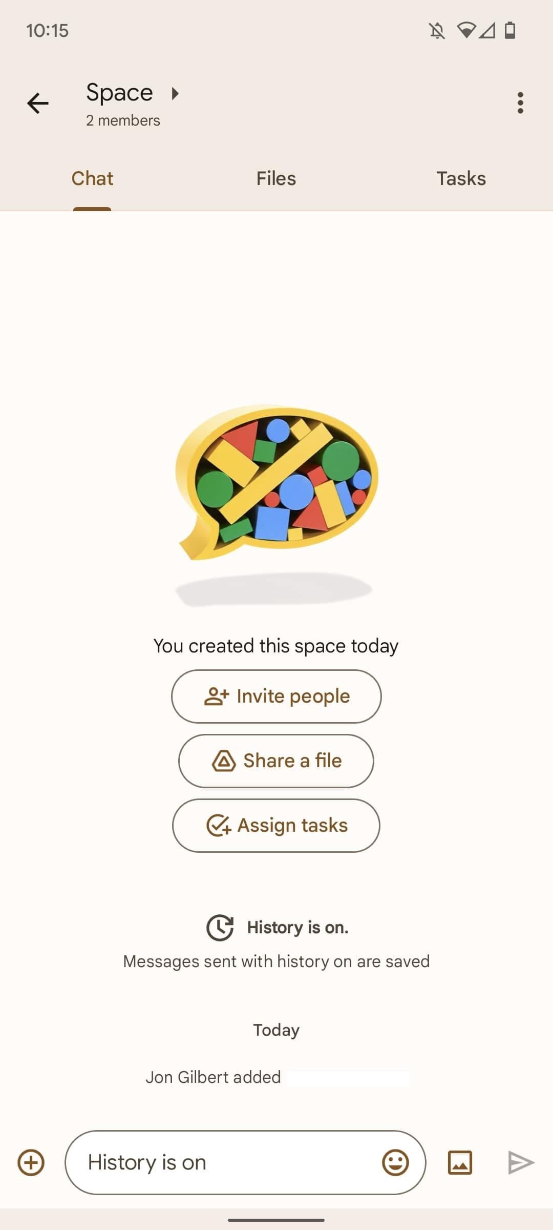 εφαρμογή συνομιλίας google που εμφανίζει τη λειτουργία κενού χώρου