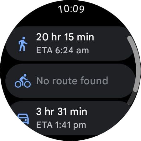 Google Maps for Wear OS ETA