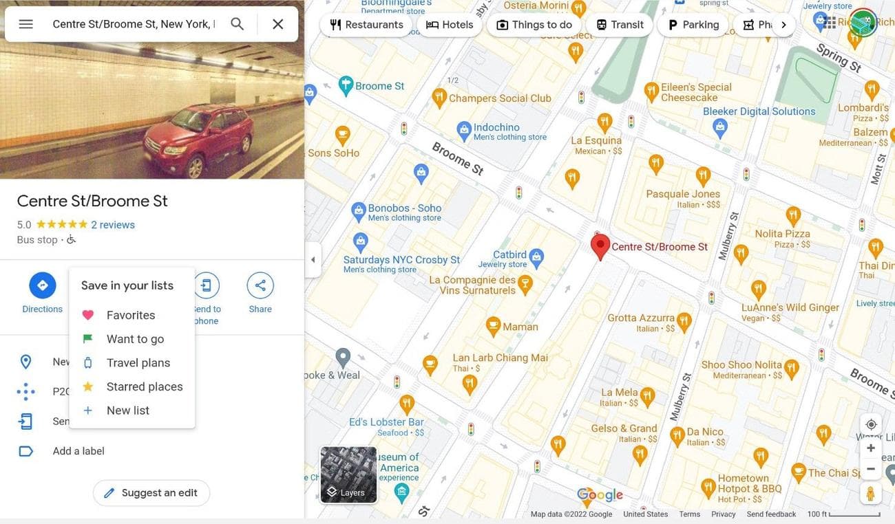 Καρφίτσωμα τοποθεσίας σε λίστα στους Χάρτες Google στον ιστό