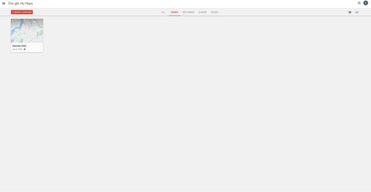 Η κύρια σελίδα του Google My Maps με έναν ιδιωτικό χάρτη