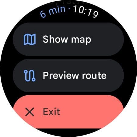 Google Maps for Wear OS - Προεπισκόπηση διαδρομής, Εμφάνιση επιλογών χάρτη