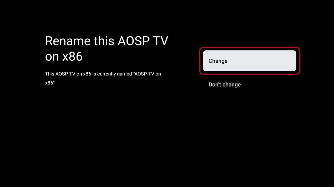 Οθόνη μετονομασίας Android TV με τονισμένο το κουμπί αλλαγής