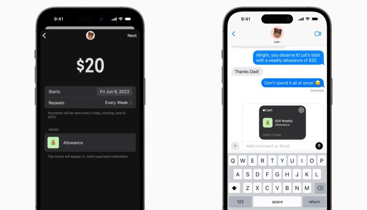 iOS 17 για ενεργοποίηση επαναλαμβανόμενων πληρωμών με μετρητά Apple για επιδόματα παιδιών και άλλα κοινά έξοδα
