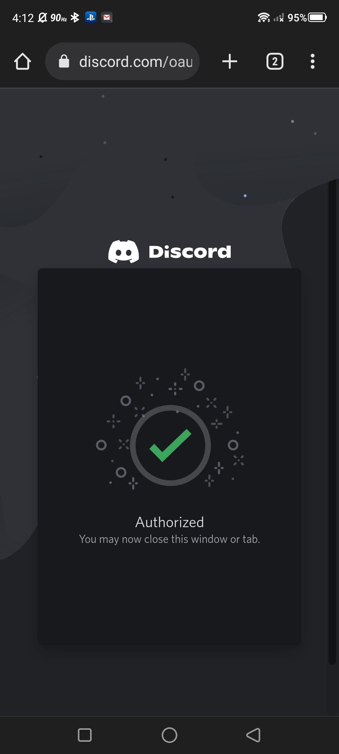 Εξουσιοδοτημένη σελίδα για δικαιώματα Discord στην εφαρμογή Discord για κινητά