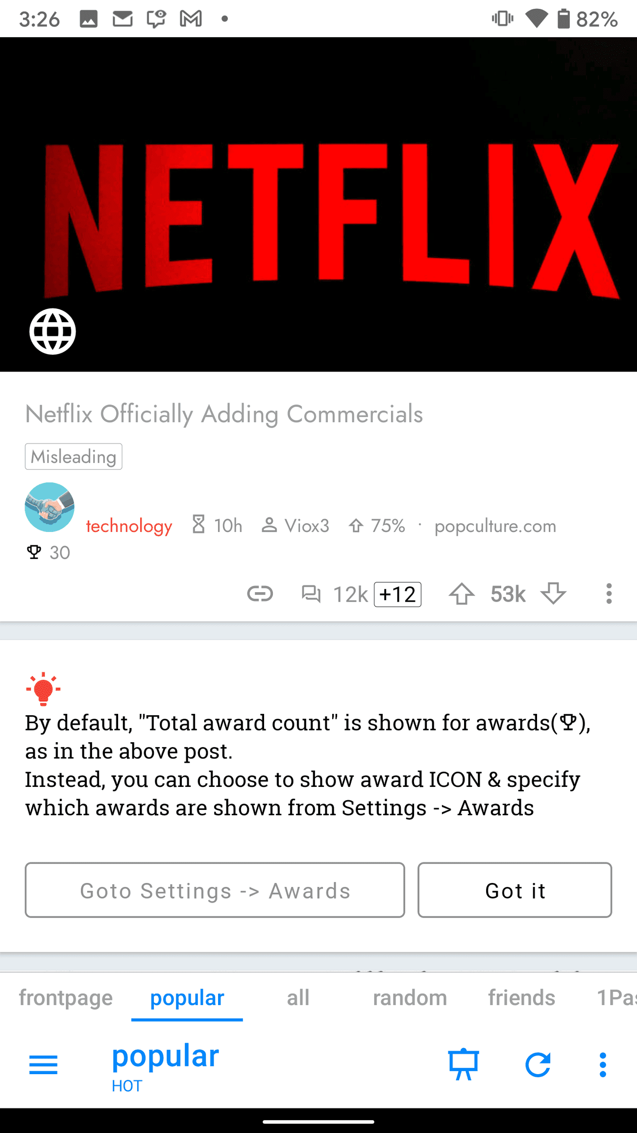 αρχική οθόνη του joe reddit