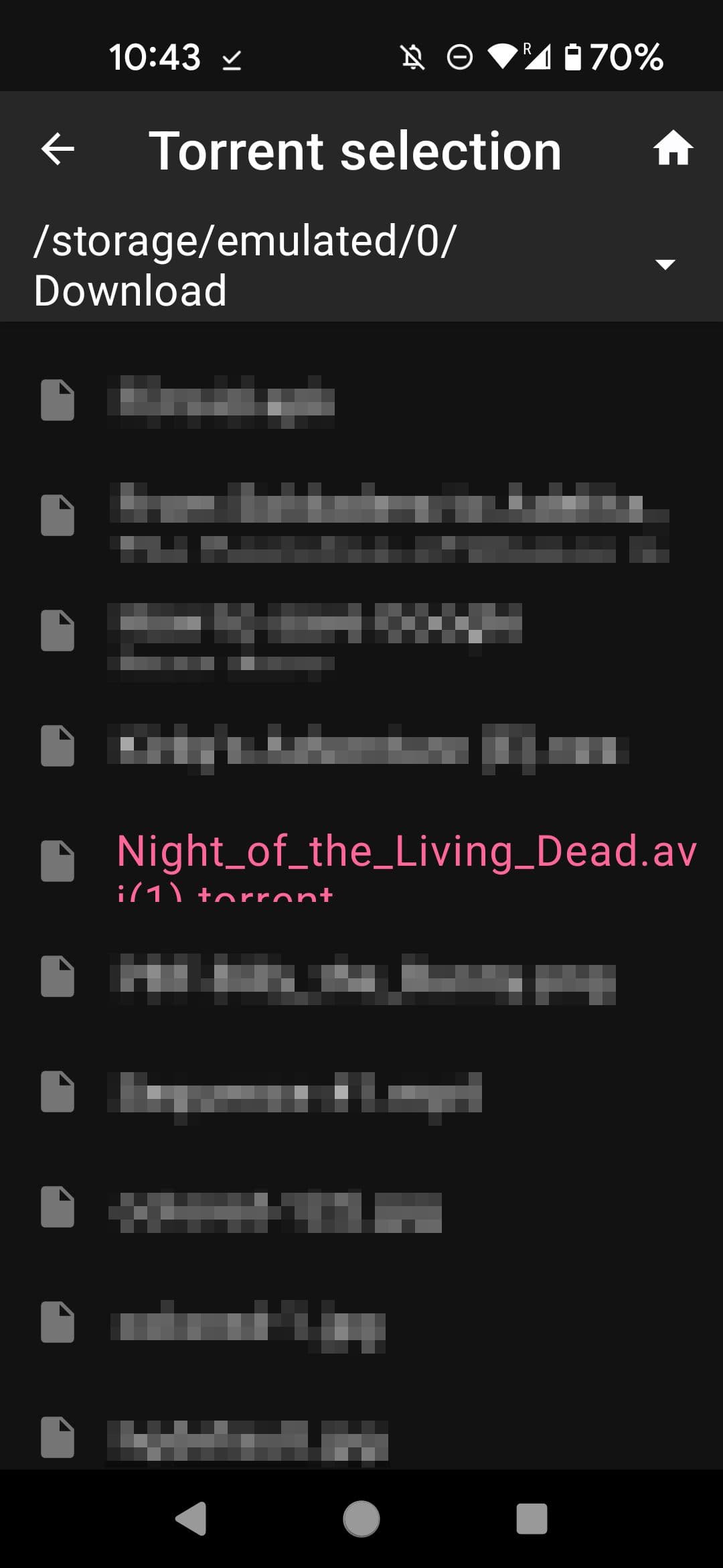 Μενού επιλογής αρχείων LibreTorrent