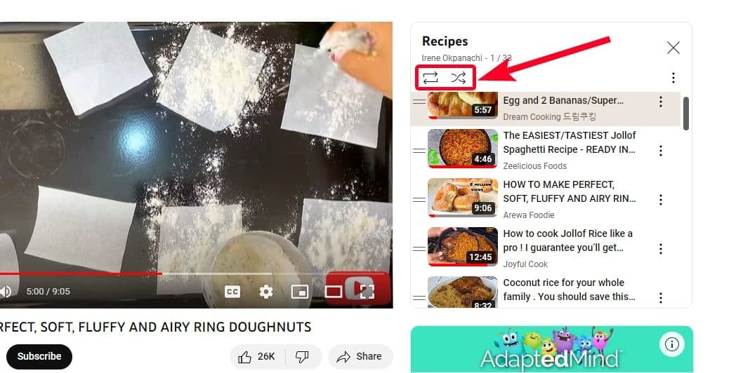 Εικονίδια βρόχου και τυχαίας αναπαραγωγής για λίστες αναπαραγωγής στον ιστότοπο του YouTube