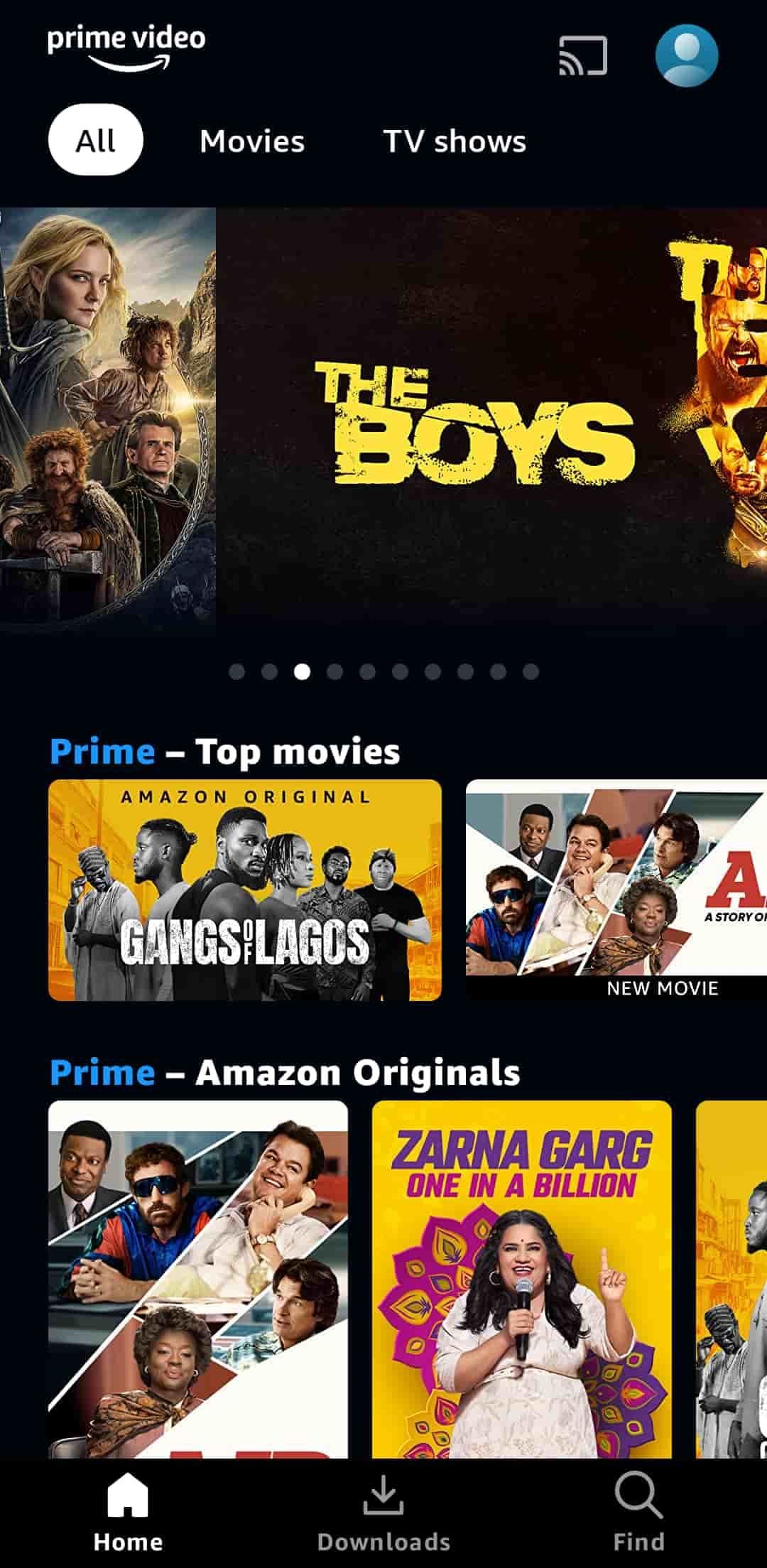 Επιλογές ταινιών στην εφαρμογή Amazon Prime Video για κινητά