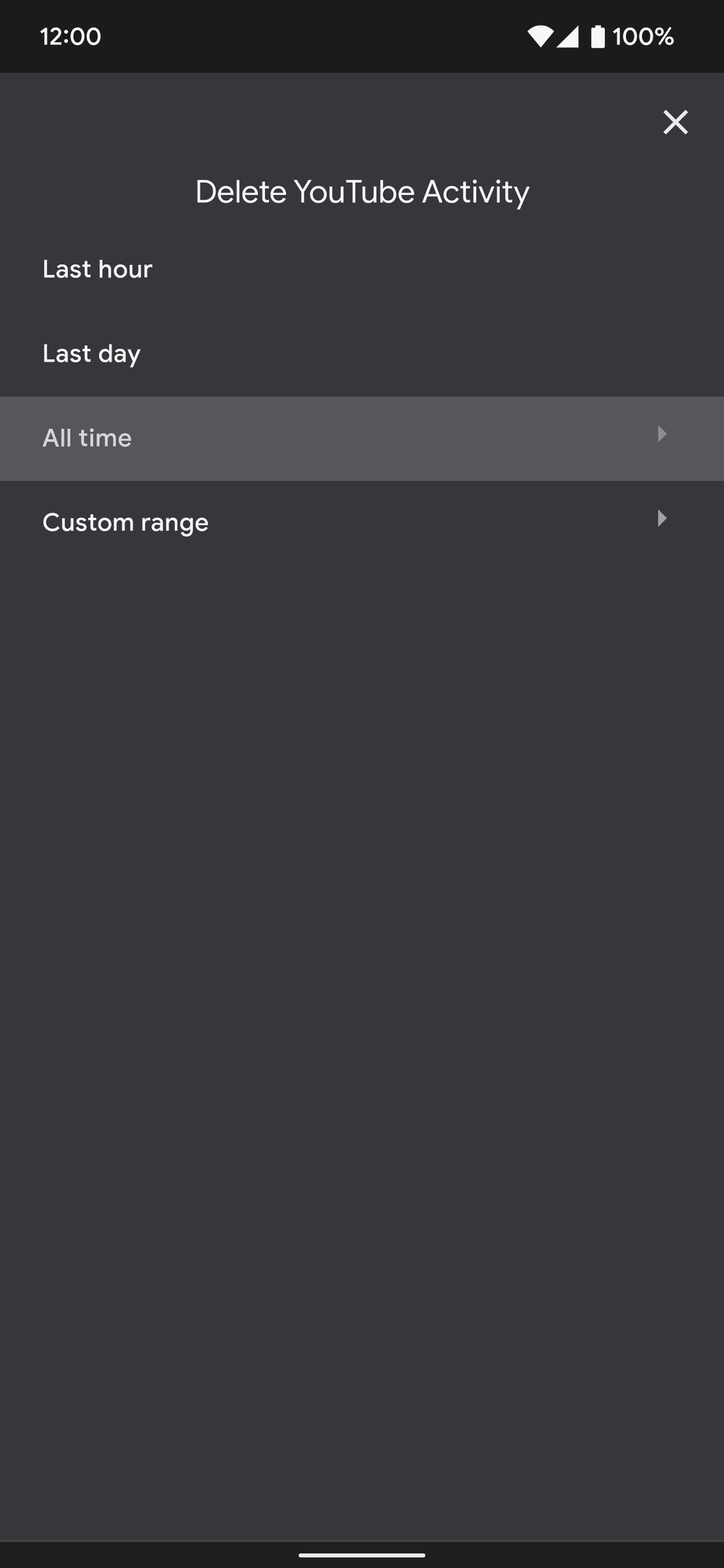 Επιλογή διάρκειας του ιστορικού YouTube για διαγραφή