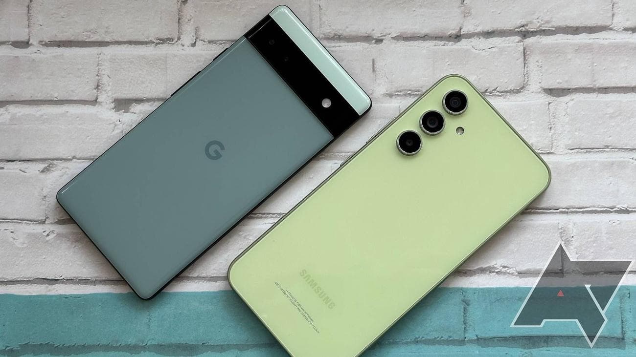 The Galaxy A54 next to the Google Pixel 6a