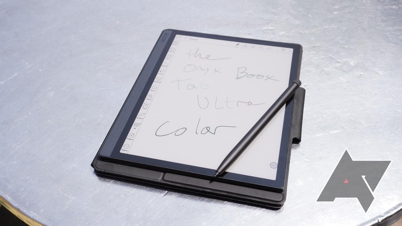 Onyx Boox Tab Ultra C E Ink Android tablet sitting on table