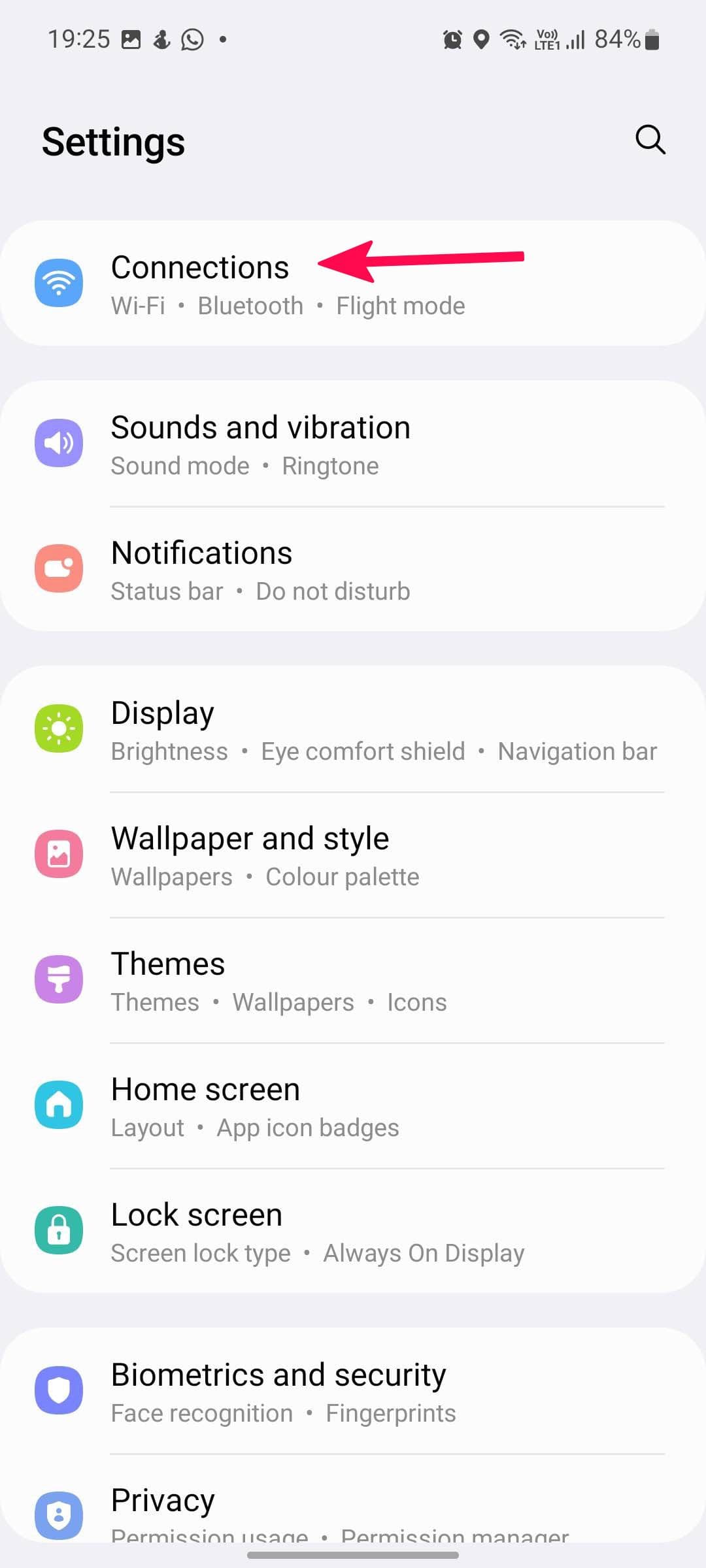 συνδέσεις στις ρυθμίσεις της Samsung