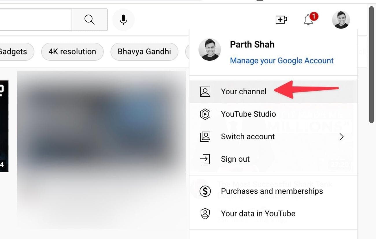 στιγμιότυπο οθόνης του αναπτυσσόμενου μενού του youtube