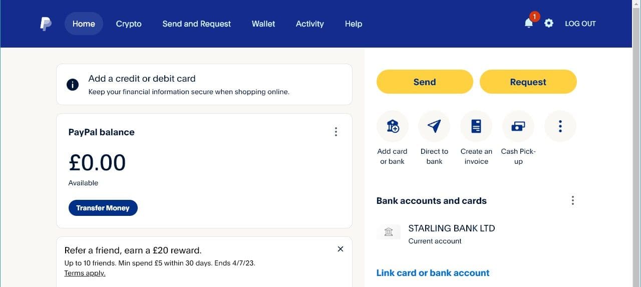 στιγμιότυπο οθόνης της αρχικής οθόνης του ιστότοπου paypal