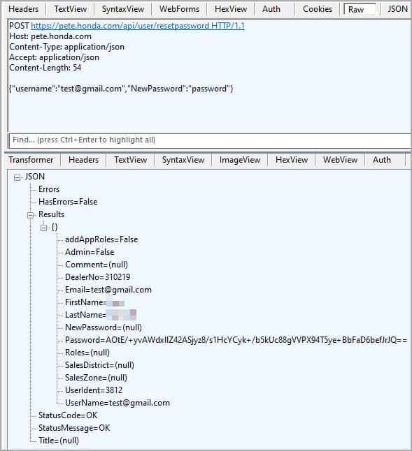 Το αίτημα API επαναφοράς κωδικού πρόσβασης στάλθηκε στο PETE