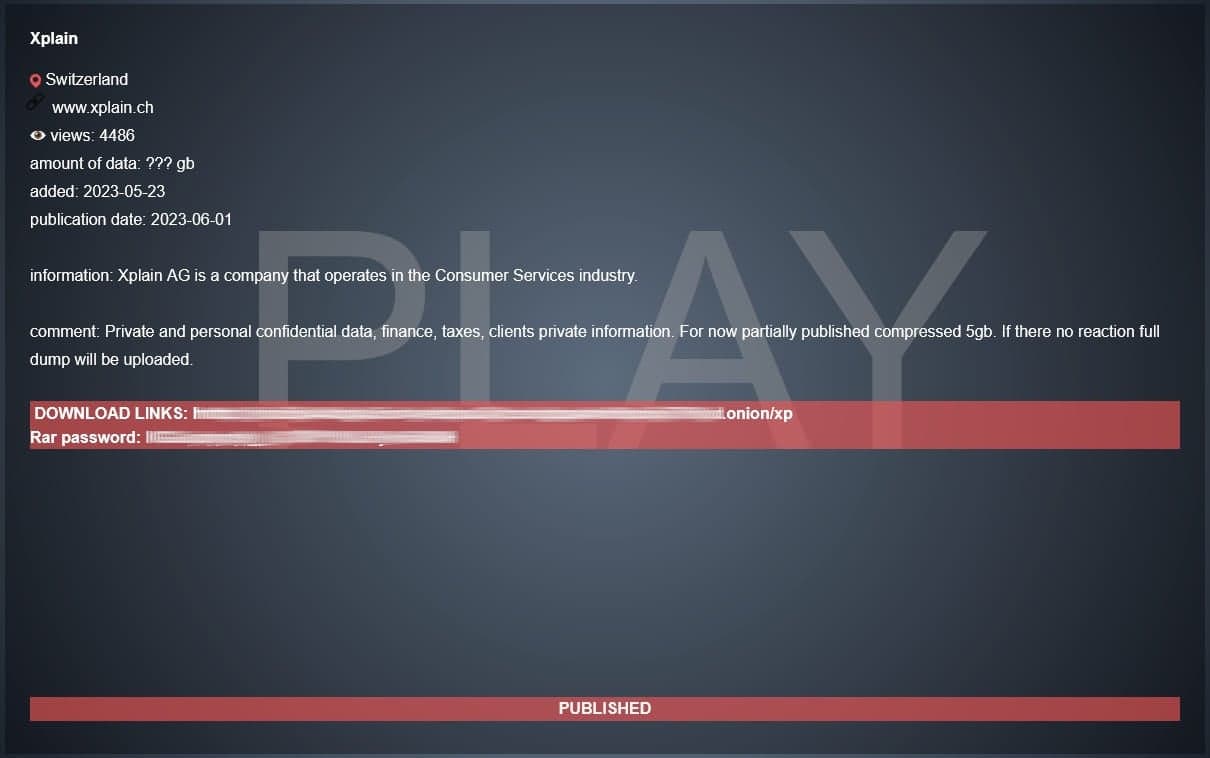 Xplain στον ιστότοπο εκβιασμών του Play