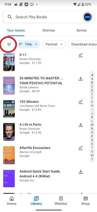 Μπορείτε επίσης να κανονίσετε την εμφάνιση ενός ευρετηρίου που θα σας επιτρέπει να βρίσκετε γρήγορα ένα eBook ανά τίτλο ή συγγραφέα - Η Google προσθέτει χρήσιμες νέες λειτουργίες στην εφαρμογή Βιβλία Android Play
