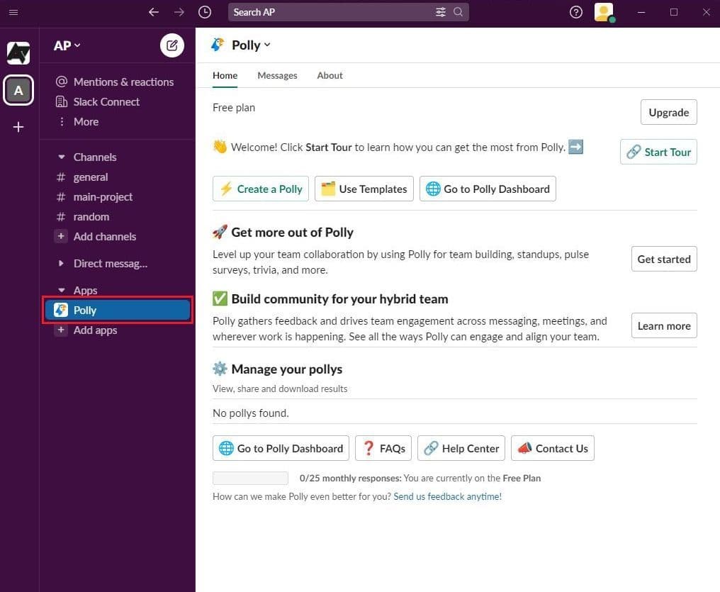 στιγμιότυπο οθόνης της Polly στο Slack
