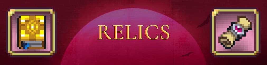 banner showing two relics from Vampire Survivors