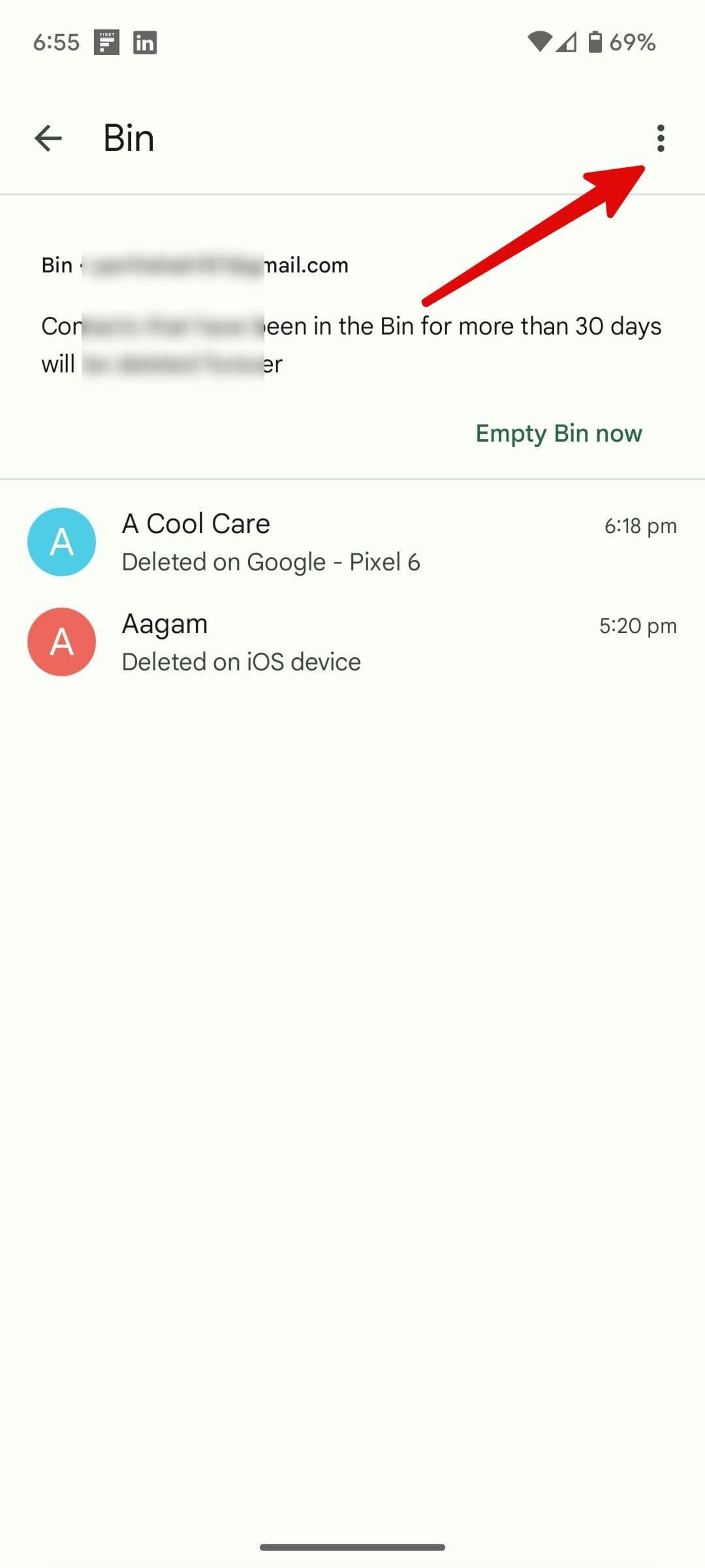 επιλέξτε τις διαγραμμένες επαφές 