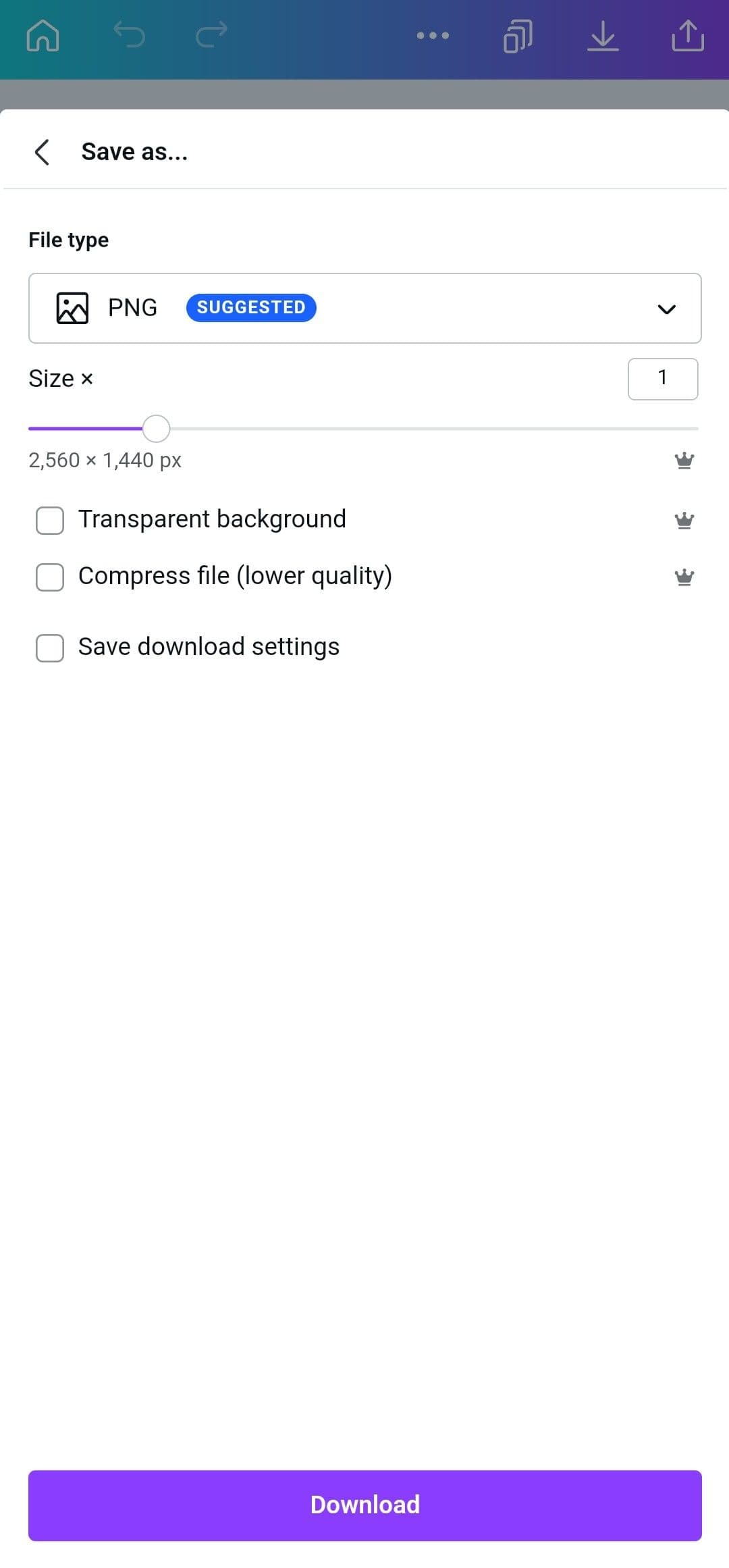 Ρυθμίσεις λήψης Canva