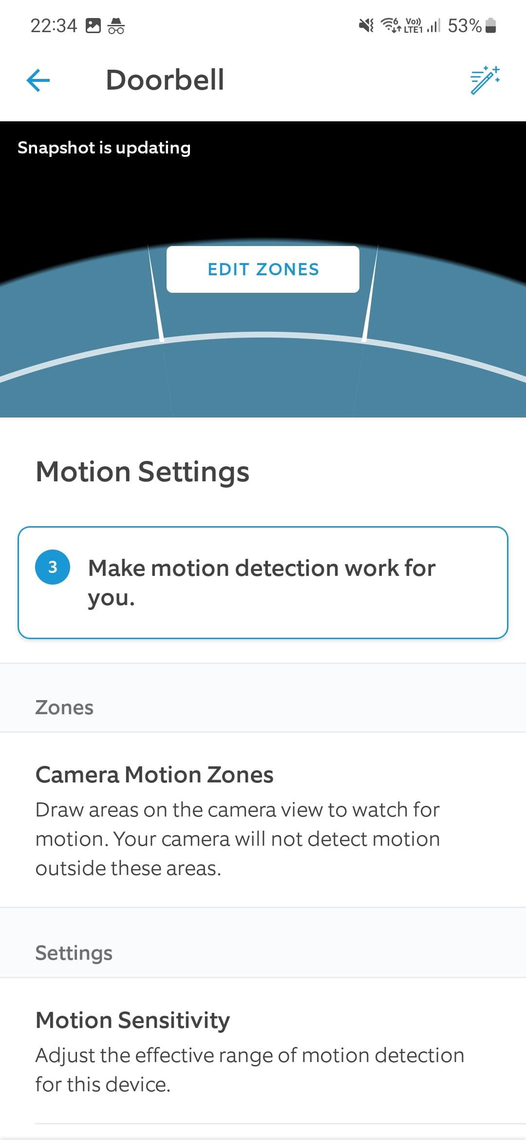 The Ring motion detection settings