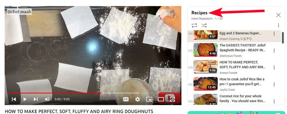 Επιλέγοντας το όνομα της λίστας αναπαραγωγής πάνω από την ουρά βίντεο για να το επεξεργαστείτε