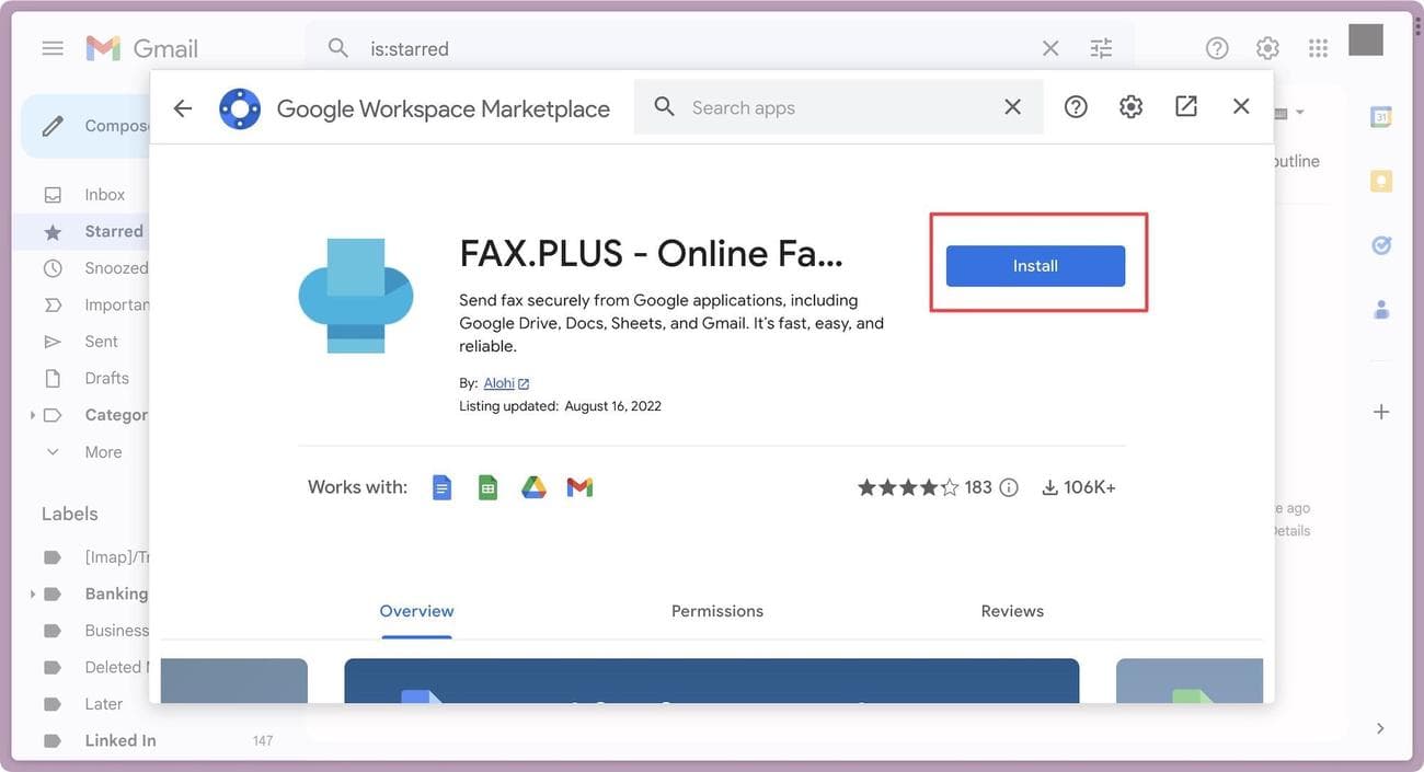 Εγκατάσταση της υπηρεσίας Fax.Plus από το Google Workspace Marketplace