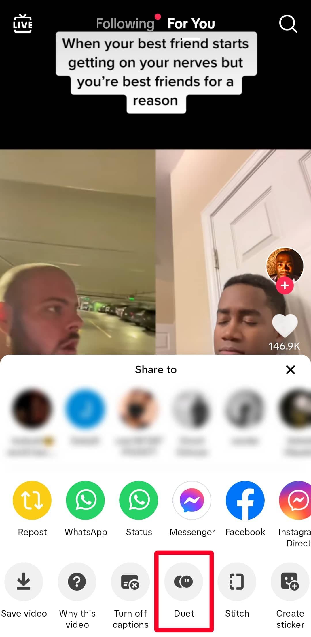 Share options on the TikTok mobile app