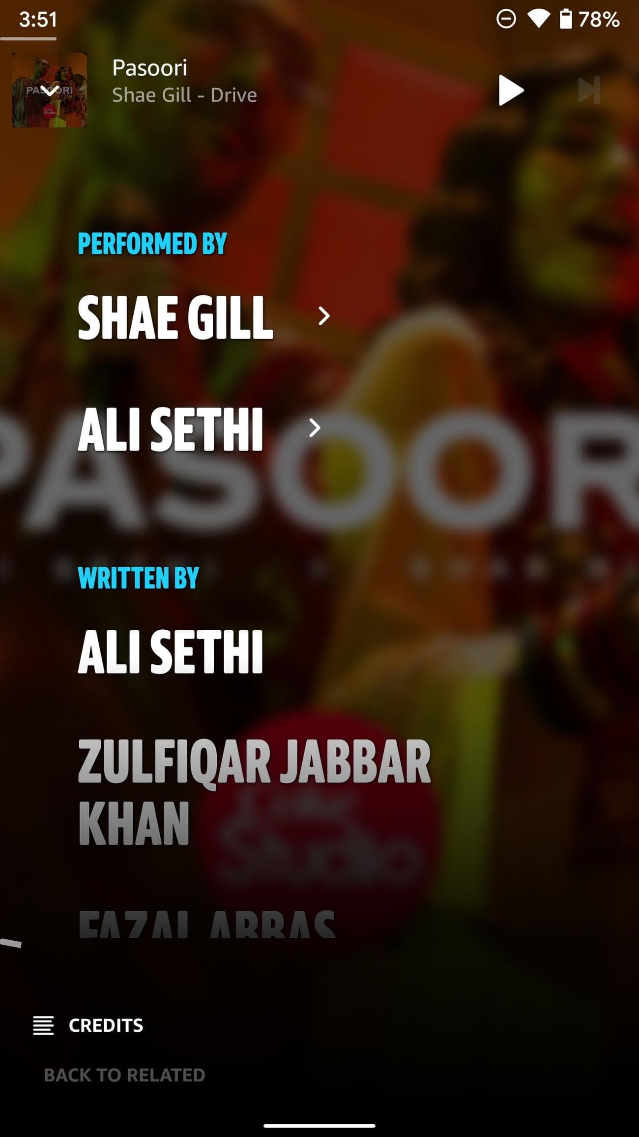 Αναδυόμενο παράθυρο X-Ray για ένα συγκεκριμένο τραγούδι στην εφαρμογή Amazon Music.