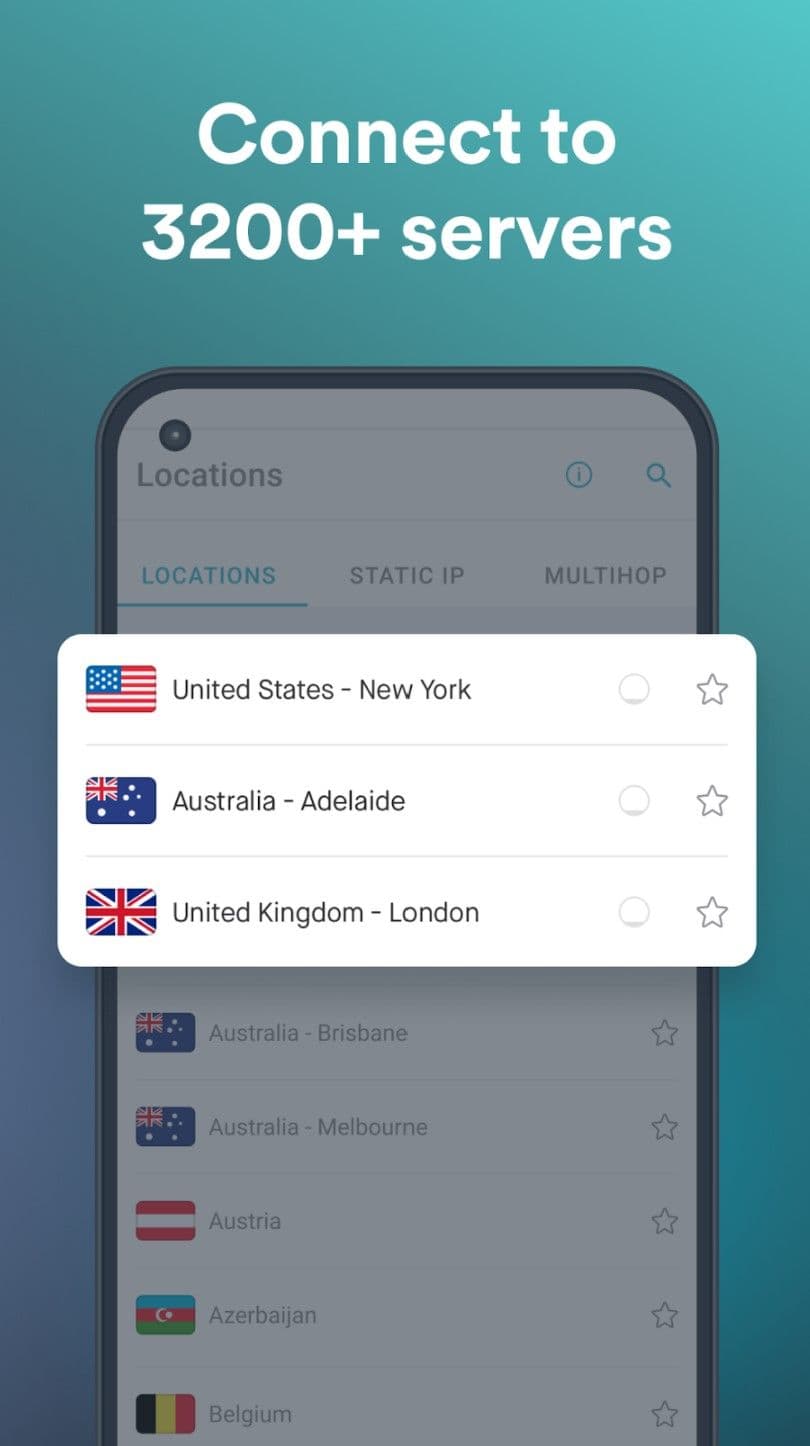 phone screen showing list of cities on a blue background