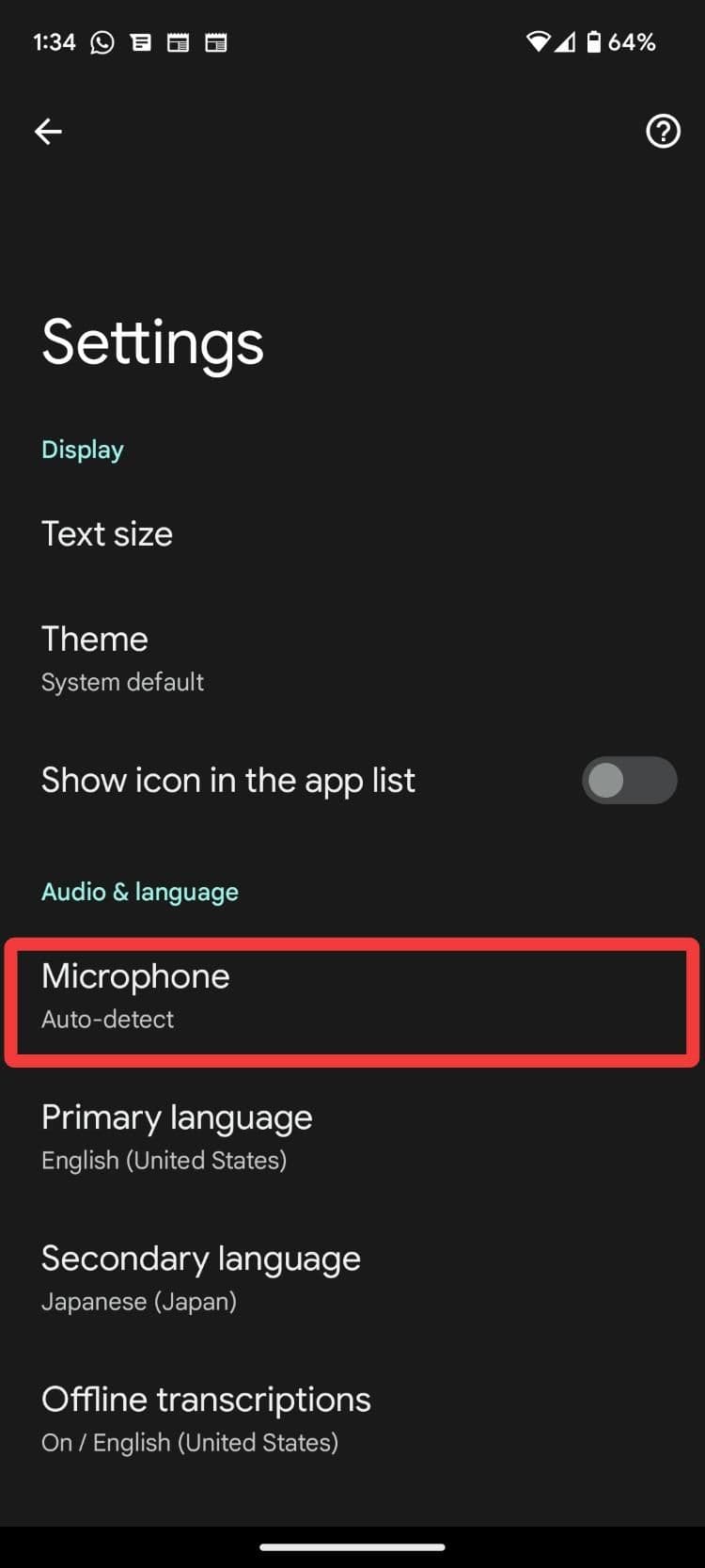 microphone in live transcribe