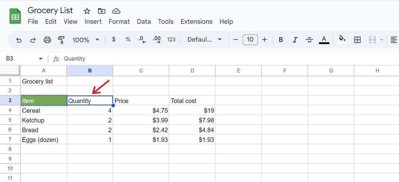 στιγμιότυπο οθόνης του κελιού προορισμού στα φύλλα Google