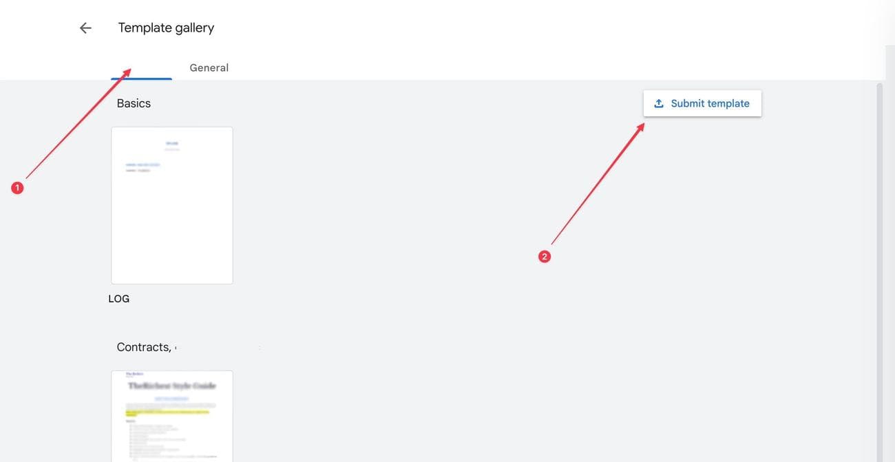 Στιγμιότυπο οθόνης που δείχνει το κουμπί Υποβολή προτύπου