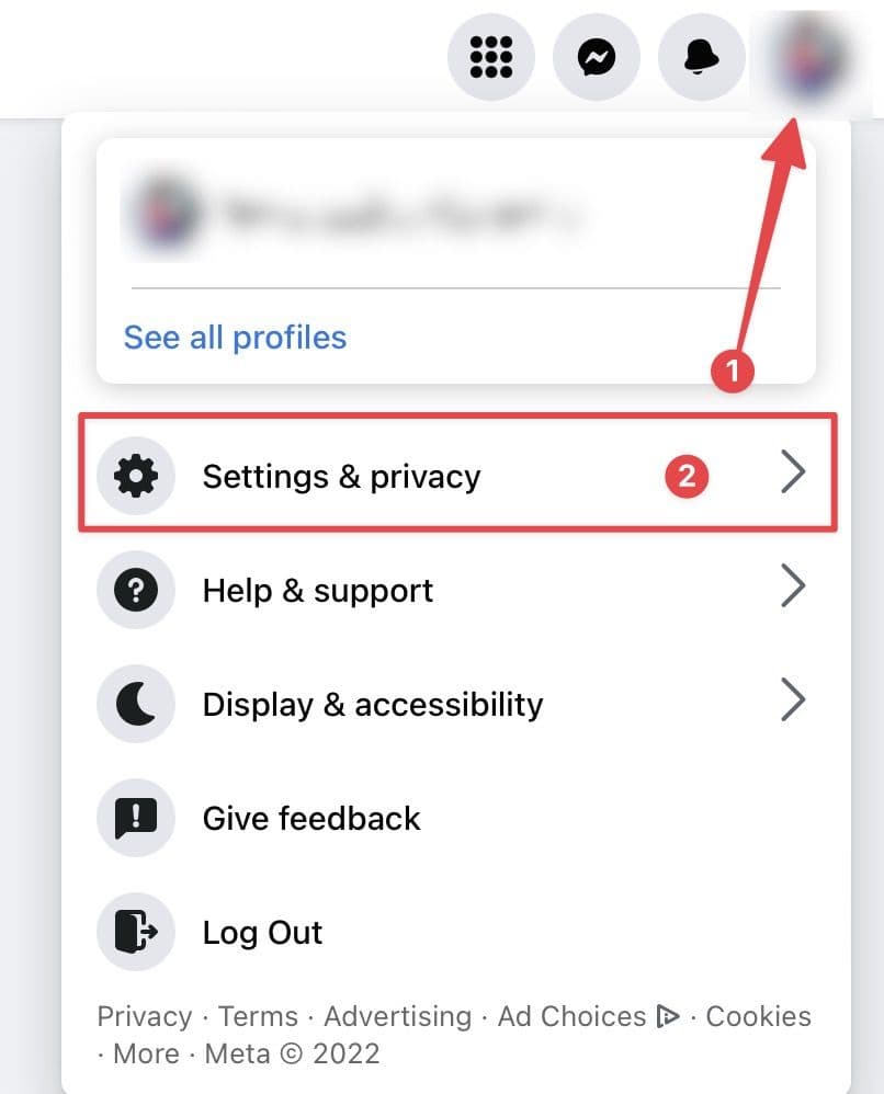 Στιγμιότυπο οθόνης που δείχνει τα στοιχεία μενού του προφίλ Facebook