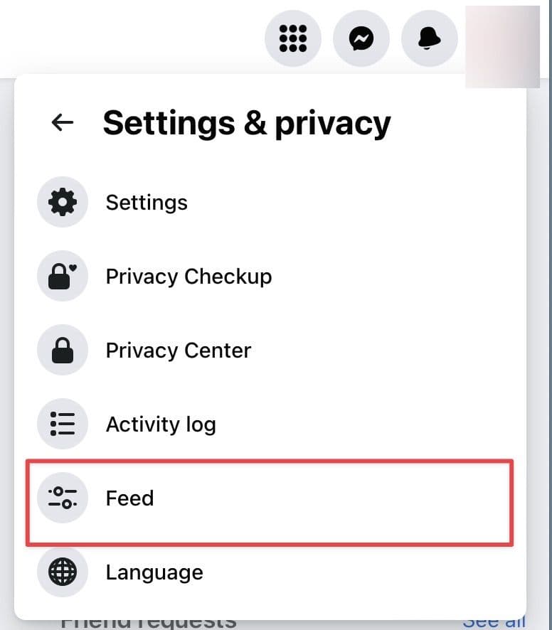Στιγμιότυπο οθόνης της σελίδας Ρυθμίσεις και απορρήτου Facebook που δείχνει το στοιχείο μενού Ροή