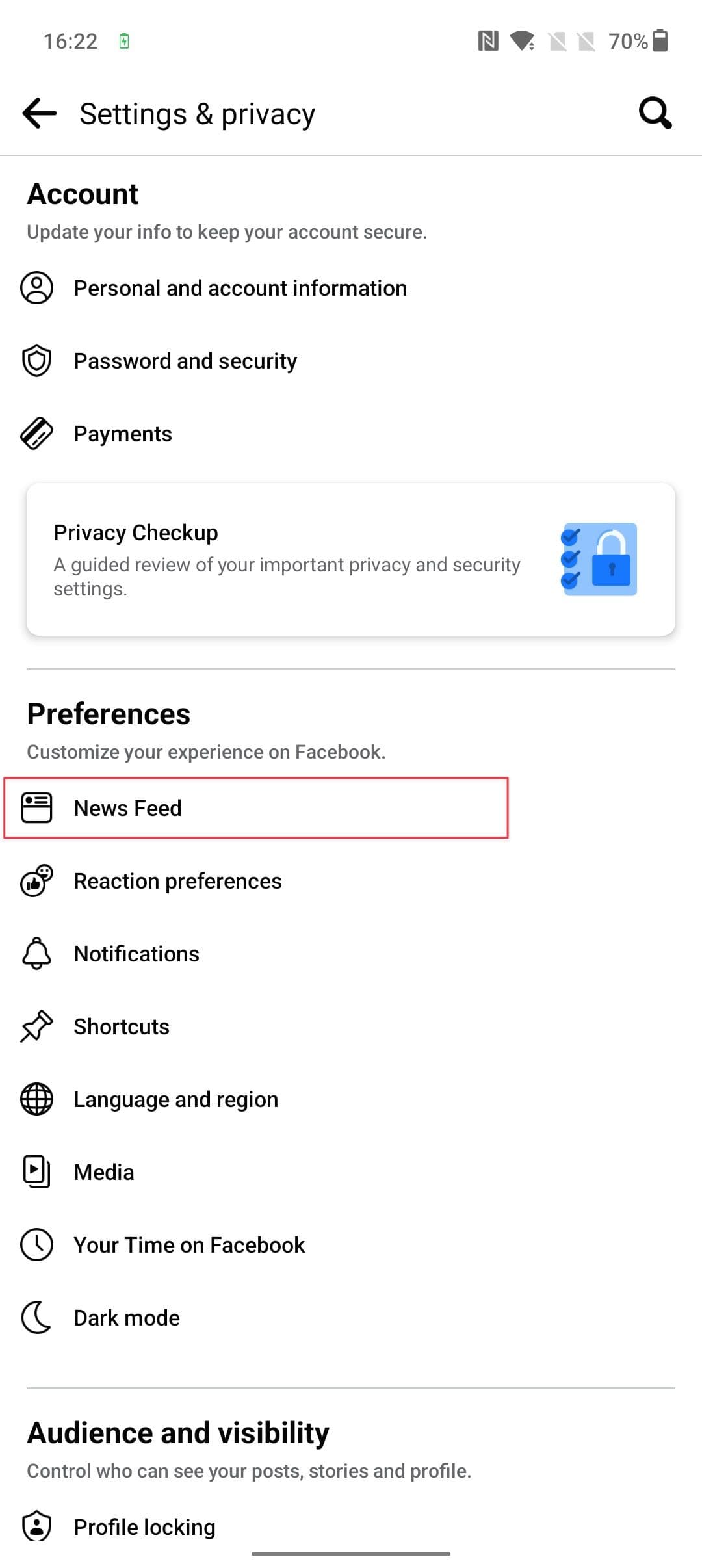 Στιγμιότυπο οθόνης Ρυθμίσεις εφαρμογής Facebook και απόρρητο