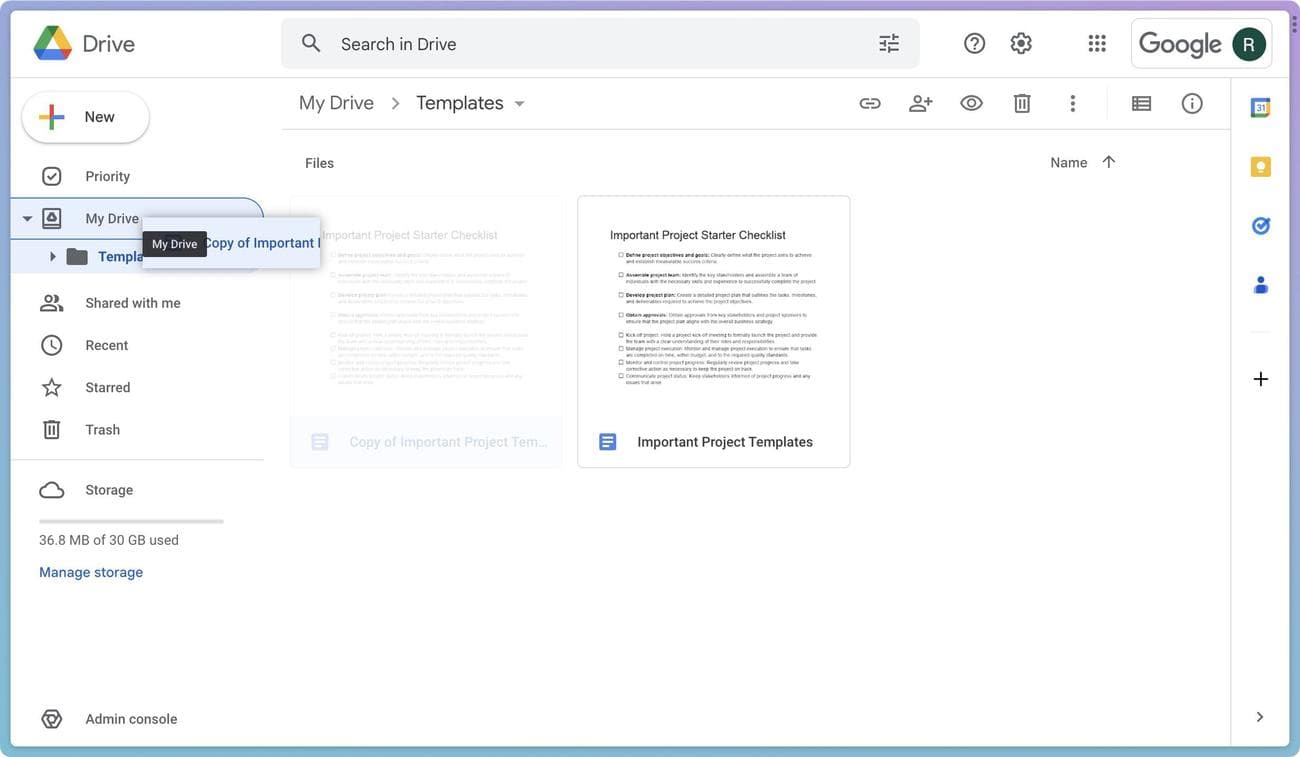 Σύρετε το αρχείο έξω από το φάκελο του προτύπου