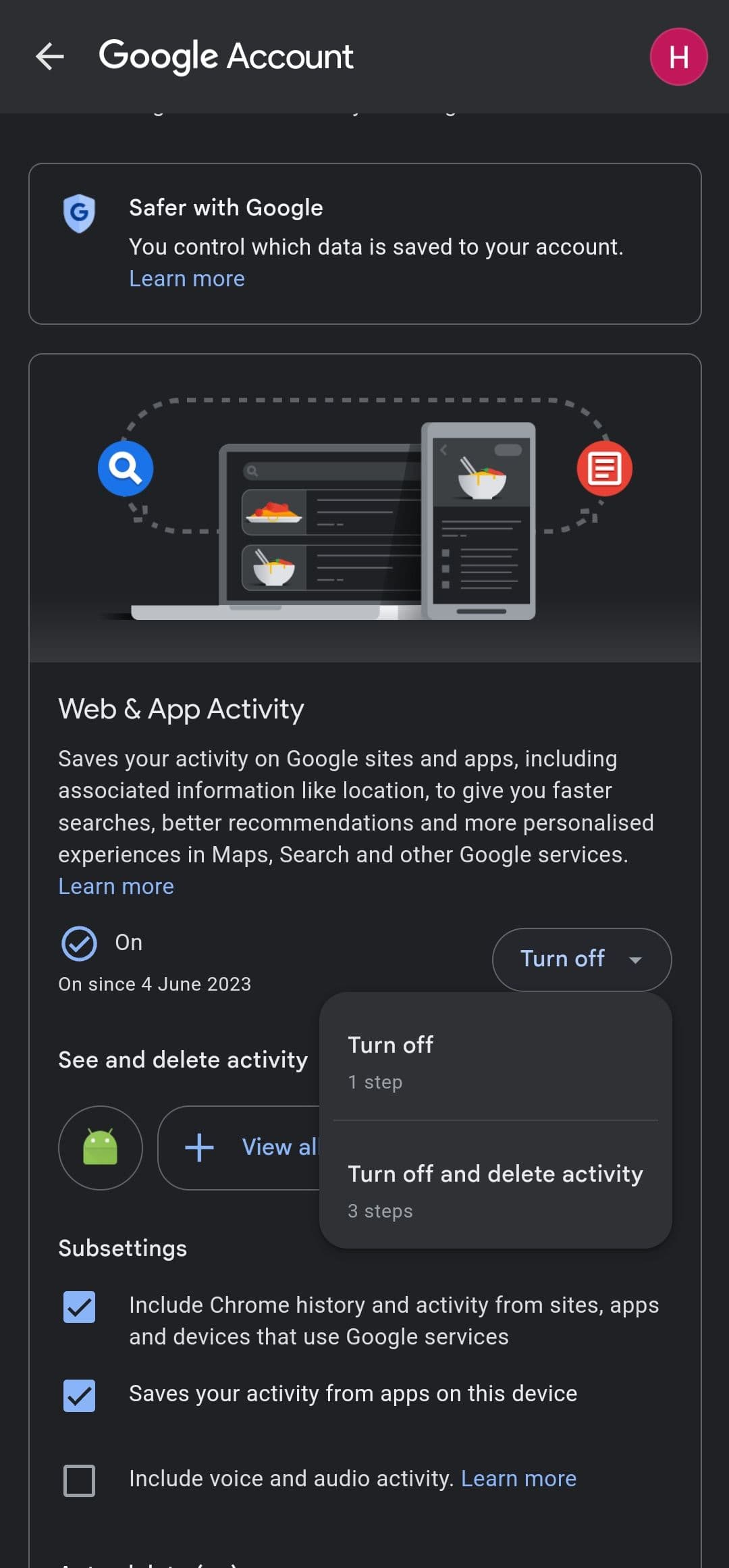 Απενεργοποίηση Δραστηριότητας ιστού και εφαρμογών