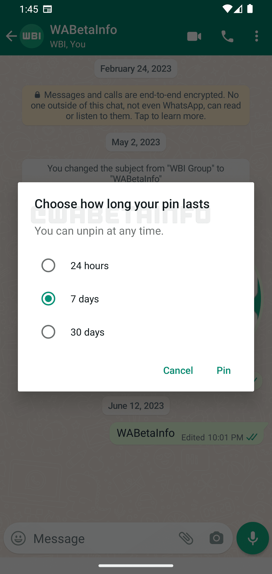 WhatsApp-pinned-message-timer-development