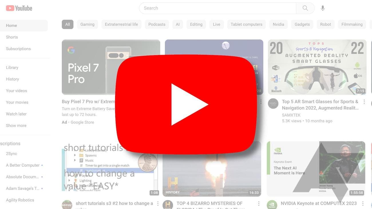 The YouTube logo appears over a white-screened image YouTube open in a browser, with AP watermark.