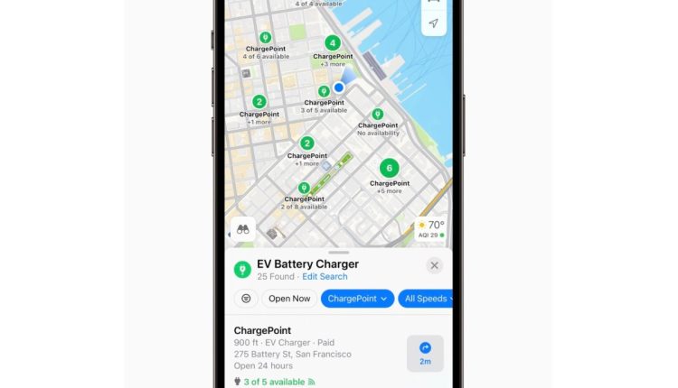  Θέλετε να φορτίσετε το EV σας;  Οι Χάρτες της Apple θα εμφανίζουν ανοιχτά σημεία κοντά σας
