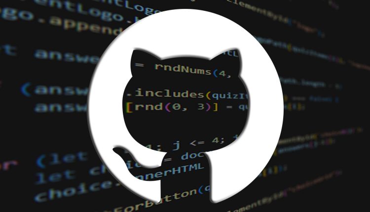 GitHub logo over image of JavaScript code